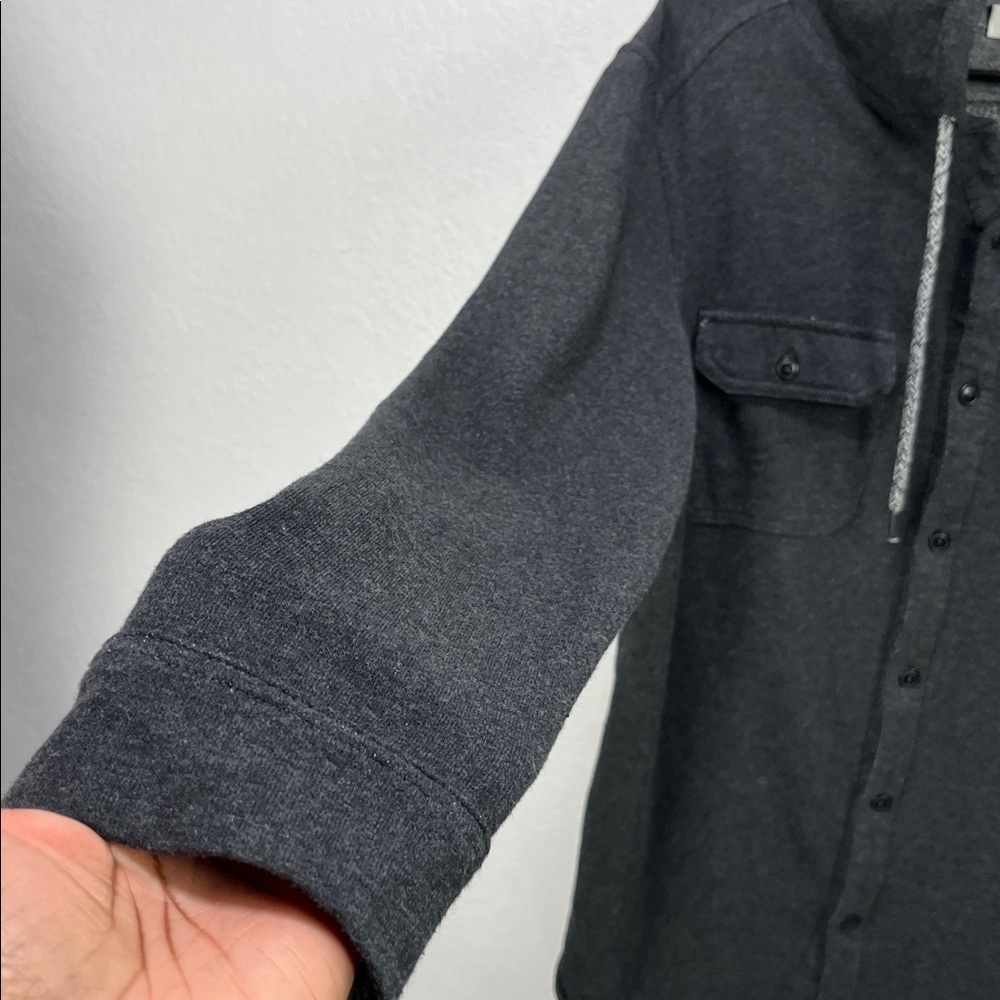 Univibe Men's Button Up Hooded Charcoal Gray Sz M Utility Heavy Shirt Drawstring - Picture 5 of 9